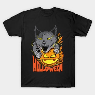 halloween wolf pumpkin illustration T-Shirt